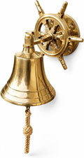Brass Door Bell with Ship Wheel Wall Mount