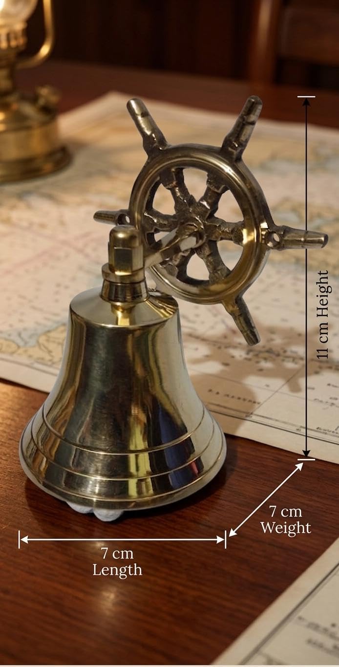 Brass Door Bell with Ship Wheel Wall Mount