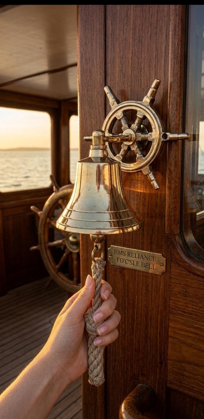 Brass Door Bell with Ship Wheel Wall Mount