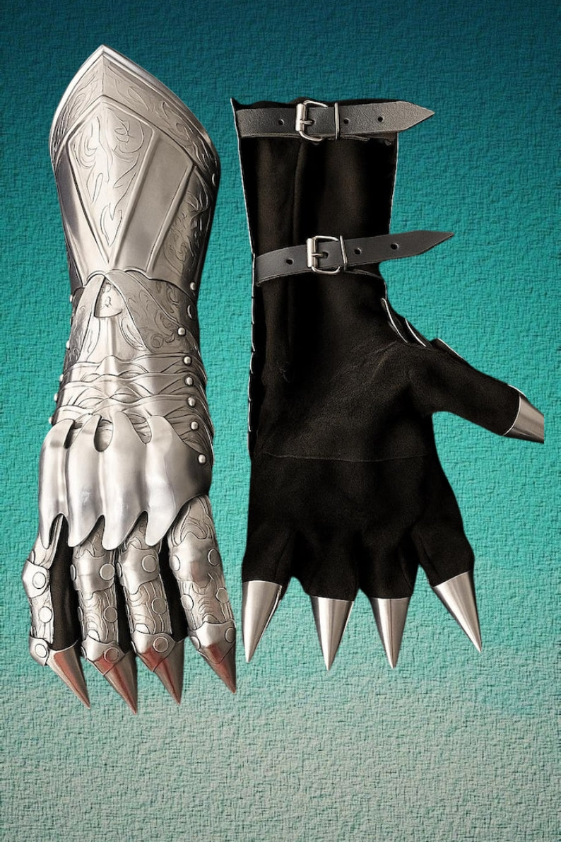 Medieval Silver Gauntlets – Ornate Fantasy Hand Armor for LARP, Cosplay & Collectors