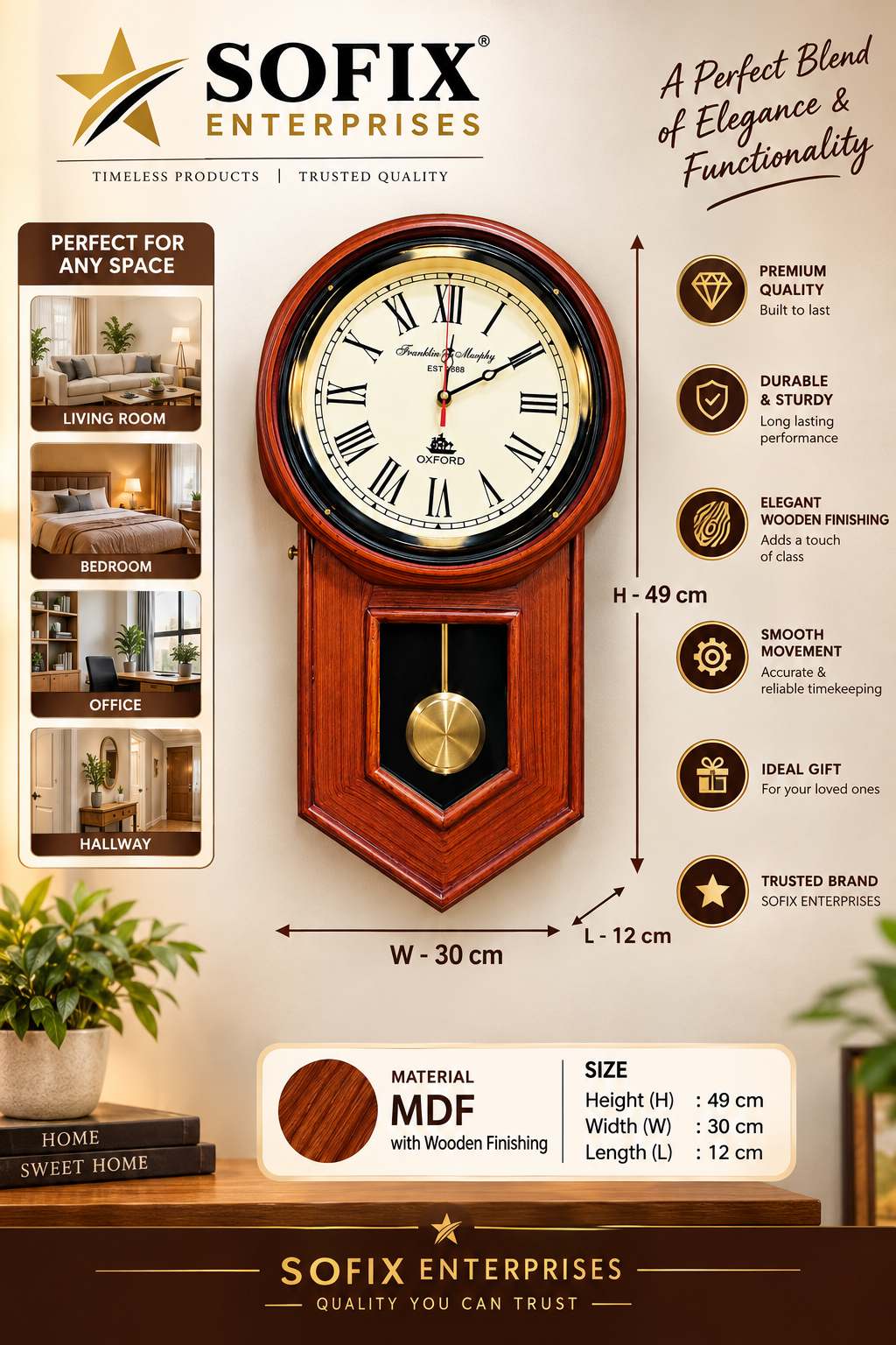 Franklin & Murphy Oxford Pendulum Wall Clock